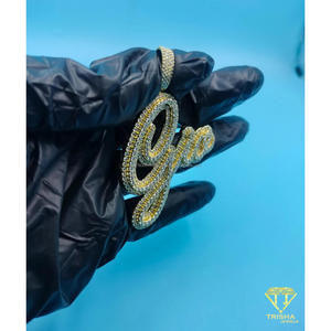 Iced Out Initial <b>NAME</b> Pendant Hip Hop Bling Necklace Gold Tone Custom Letter <b>Chain</b> Luxury Statement Jewelry - Product Image 2