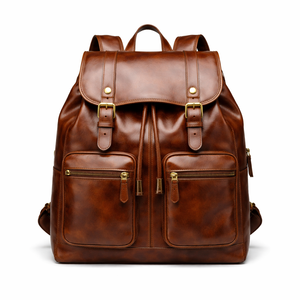 Premium Full-Grain Genuine Leather <b>Backpack</b> for Men with Large Capacity Laptop Compartment for Travel, Office and Business Use - Product Image 1