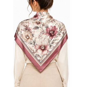 Premium Quality Foldable Women <b>Square</b> <b>Scarf</b> Lightweight <b>Silk</b> Fabric Unique Design Floral Pattern Elegant Style Daily Wear - Product Image 2