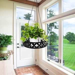 Panier suspendu en métal pour plantes d'intérieur et d'extérieur, support de pot de fleurs, décoration de jardin et de maison, antirouille, noir moderne - Product Image 6