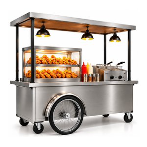 Chariot mobile en acier inoxydable pour poulet frit avec présentoir chauffant à 2 niveaux et friteuse - Product Image 2