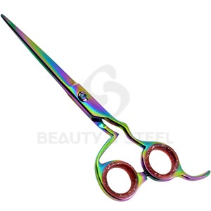 Ciseaux de coiffure professionnels bleu foncé avec design à rayures linéaires et bord convexe tranchant - Product Image 4