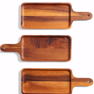 Juego de bandejas rectangulares nórdicas de madera, bandeja de madera maciza marrón natural con asas recortadas, bandeja de servicio personalizada, nueva - Product Image 6