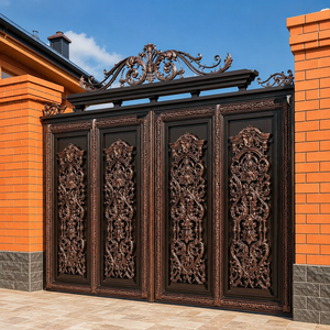Portail Principal de Luxe en Fer Forgé Bronze Foncé Orné, Quatre Panneaux, Style Baroque, pour Entrée de Villa, Portail de Sécurité en Métal, Design et Mobilier - Product Image 2