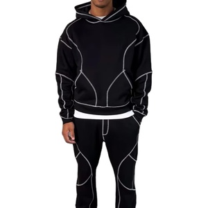 Winter Heavy Weight Breathable Fleece 100% Cotton Casual Logo Sweatsuit Baggy Tracksuits <b>Pullover</b> Hoodie Flare Sweatpants Set - Product Image 1