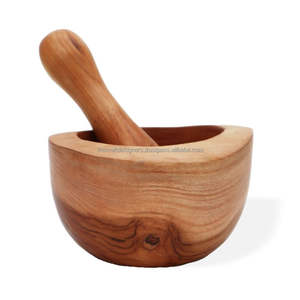 Mortero y Maja de Madera Maciza que Garantizan un Molido Estable para las Necesidades Culinarias Diarias con Textura Natural - Product Image 1