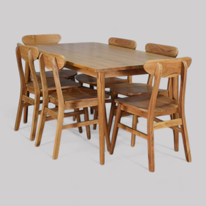 Restaurant Table Set with 6 <b>Chairs</b> and Teak Wooden Frame Material for Home and Garden Furniture Decoration - Product Image 1