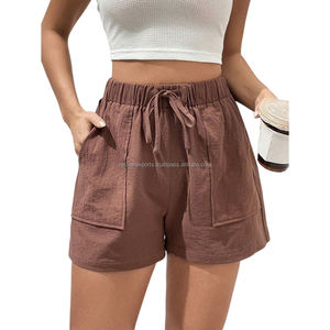 Pantalones cortos de lino y algodón de verano para mujer con detalle de botón Cintura alta Transpirable Secado rápido Personalizable Servicio OEM - Product Image 1
