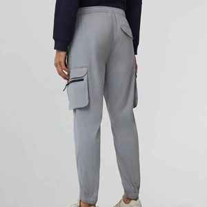 Pantalon de survêtement cargo gris pour homme, taille élastique, plusieurs poches, décontracté, pour l'automne, en coton tricoté mi-lourd, respirant, 100 % coton uni - Product Image 4