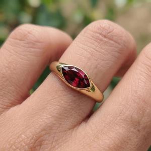 Marquise Garnet <b>Ring</b> Bezel Set 925 Sterling Silver 14K Gold Plated Signet Pinky January Birthstone Gift - Product Image 6