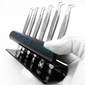 Support de pince à épiler RMI Black 6 et pince à épiler pour cils à 90 degrés et 6 modèles de base différents en acier inoxydable avec poignée diamantée - Product Image 4