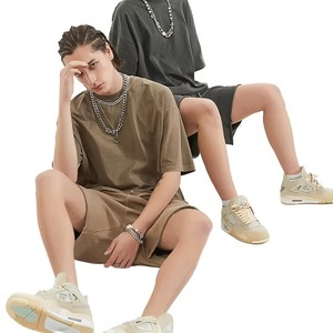 T-shirt Homme Premium Oversize en Coton Lourd Délavé à l'Acide 250 g/m² Noir Gris Vintage Tricoté 200 Grammes - Product Image 2