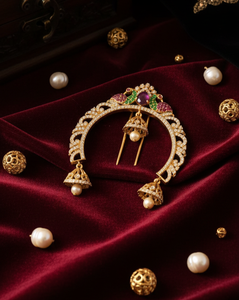 Traditional Ethnic <b>Hair</b> <b>Pin</b> Bridal Jhumki Bun Clip Peacock Motif <b>Hair</b> Accessory Pearl Tassel Wedding <b>Hair</b> Jewellery Manufacturer - Product Image 2