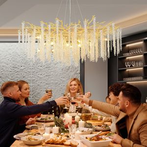 Lampadario di Lusso Regolabile con Rami in Cristallo Dorato, Eleganti Luci a Sospensione per Grandi Ingressi - Product Image 2