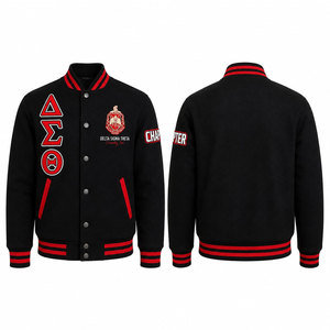 เสื้อแจ็คเก็ต Crimson Varsity ปักลายตัวอักษรกรีกด้านหน้า ทรงปกติ ใส่ได้ทั้งชายและหญิง สไตล์ลำลอง - Product Image 4