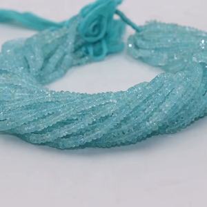 100% Natural Blue Aquamarine Faceted Rondelle Beads 5-6-7-8-9 mm Sizes 15 Inches Strand for Jewelry Making Gemstones - Product Image 1