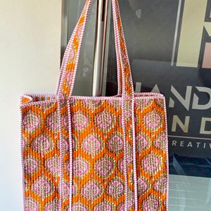 Corduroy Tote <b>Bag</b> Orange Pink Bohemian Pattern Open Closure Women's Shopping <b>Bag</b> All Seasons Style - Product Image 1
