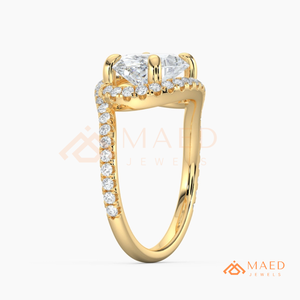 14K Yellow Gold Oval Cut Moissanite Halo Engagement <b>Ring</b> Twisted Wedding Band Luxury Bridal Jewelry USA - Product Image 6