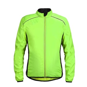 Chaqueta de Ciclismo Verde Neón y Negra para Hombre, Cortavientos con Forro de Malla, Cierre Completo, Cuello Alto, Impermeable y Resistente al Viento - Product Image 1