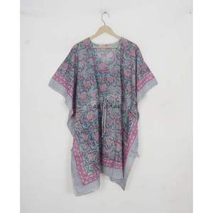 ชุดเดรสคาฟทันผ้าฝ้ายพิมพ์ลายบล็อกอินเดีย 100% งานแฮนด์เมดลายดอกไม้ ความยาวปานกลาง เอวธรรมชาติ เป็นมิตรกับสิ่งแวดล้อม เหมาะสำหรับใส่ในชีวิตประจำวัน ฤดูร้อน ฤดูใบไม้ร่วง - Product Image 3