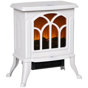 Caminetto Elettrico da 750W/1500W, Stufa Indipendente con Effetto Fiamma e Tronchi Realistici, Installazione a Incasso con Cornice Bianca - Product Image 1