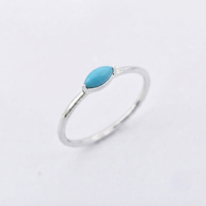 Rhaya Jewels Women's Classic Bohemia Style Rhodium Plated 925 Sterling <b>Silver</b> Marquise Cut Turquoise <b>Solitaire</b> <b>Ring</b> Claw Setting - Product Image 2