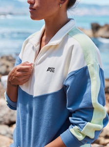 Sudadera con cremallera de un cuarto para mujer, de algodón polar, con bloques de color, corte holgado, al por mayor - Product Image 6