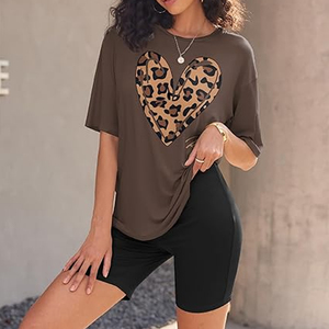 Women Plain Color T Shirt and Biker Shorts <b>Set</b> Loose Fit Casual Summer Outfit Wholesale - Product Image 5