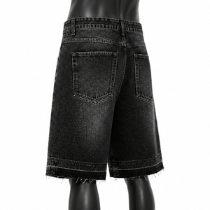 Custom Men's Solid <b>Black</b> Rhinestone Casual Denim Baggy Streetwear <b>Jeans</b> OEM ODM Wholesale Fashion <b>Shorts</b> High Quality Windproof - Product Image 4