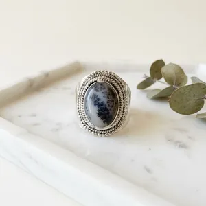 Anillo de Plata de Ley 925 con Ágata Dendrítica Hecha a Mano, Anillo Ovalado con Piedra Preciosa Natural para Hombre y Mujer - Product Image 2