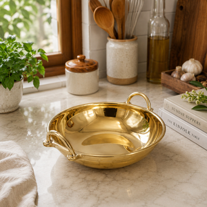 Hammered Brass Fry <b>Pan</b> with Handle | Premium Brass <b>Skillet</b> for Cooking | Traditional Indian Frying <b>Pan</b> | Heavy Duty Kitchen Cook - Product Image 2