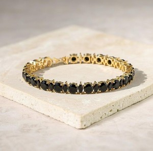 Black Onyx <b>Charm</b> Bracelet in 925 Sterling <b>Silver</b> Gold Plated Luxury Handmade Vintage Gemstone Jewelry Gift for Women - Product Image 5