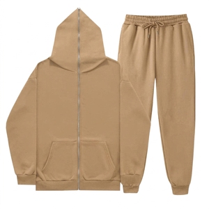 Conjunto Deportivo Unisex Negro, Sudadera con Capucha y Cremallera, Pantalones Jogger, Color Sólido, Ropa Casual de Otoño, Material de Algodón de Longitud Completa - Product Image 2