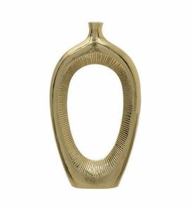 Vase ovale creux texturé doré moderne, accent décoratif, centre de table contemporain en laiton à découpes circulaires - Product Image 1