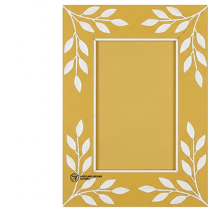 Cadre photo élégant fait main avec incrustation florale, cadre en bois de luxe avec incrustation d'os en jaune vif - Product Image 4