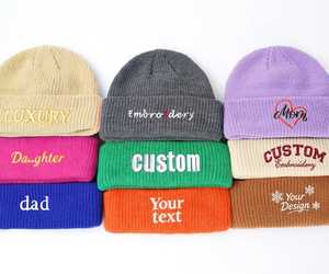 Bonnet tricoté côtelé personnalisé brodé avec revers, chaud pour l'hiver, unisexe, OEM/ODM - Product Image 6