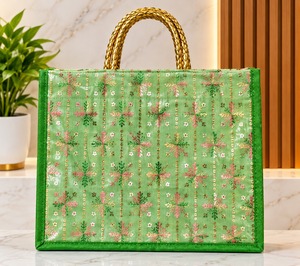 Bolso Tote de Lona con Cuentas Amarillas, Asa Trenzada, Parte Superior Abierta, Gran Capacidad, Bolso de Hombro Moderno para la Playa y Compras - Product Image 2