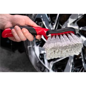 Spazzola per Lavaggio Auto 10 Pollici Rossa/Nera con Manico Corto per Pulizia Pneumatici, Ruote e Parafanghi - Product Image 4