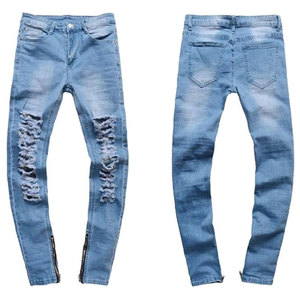 Custom Factory Wholesale Men's Distressed <b>Trouser</b> Designers Trendy Washed <b>Light</b> Blue custom Long Denim Slim Fit Men's Distressed - Product Image 2