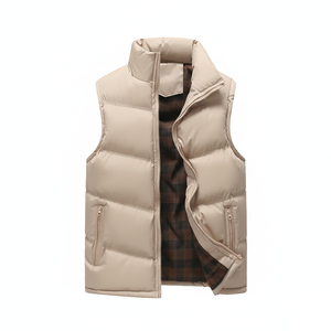 OEM Wholesale Puffer Vests Mens Stand Collar Sleeveless Winter <b>Waistcoat</b> with Plaid Lining Custom Logo Bubble Vest - Product Image 3