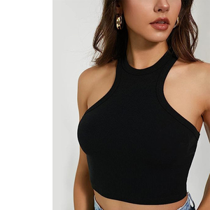 Casual Women’s Crop Vest Ribbed High Neck Slim Fit Sleeveless Tank <b>Top</b> - Product Image 4