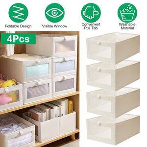 4Pcs Clear Window Foldable Closet <b>Storage</b> Bins Washable Linen Fabric Baskets for Organizing <b>Clothes</b> - Product Image 2
