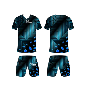 Conjunto de Uniforme de Fútbol Sublimado Personalizado, Patrón de Líneas Abstractas en Negro y Azul, Transpirable, de Secado Rápido, para Hombres y Niños - Product Image 1
