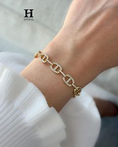 Pulsera de eslabones Mariner con pavé completo de oro amarillo de 14K y diamantes cultivados en laboratorio de corte redondo, tipo cadena de ancla - Product Image 1