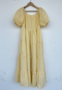 Robe longue maxi en coton jaune uni pour femme, à manches courtes, à volants, coupe ample, style bohème, pour l'été, les vacances et les stations balnéaires - Product Image 5