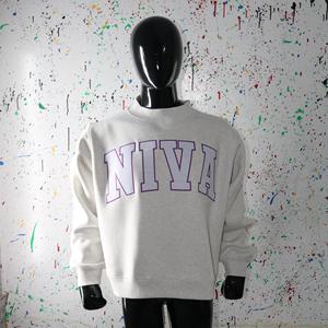 NIVA ASH GREY <b>Mock</b> <b>Neck</b> Sweatshirt 100% WHITE Applique Embroidery wide <b>neck</b> Sweatshirt Finer Threads - Product Image 1