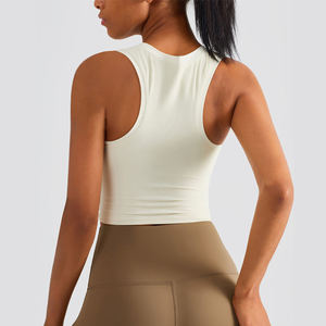 Débardeur de yoga côtelé doux et respirant pour femme avec logo personnalisé, couleur unie, coupe ajustée, 100 % coton - Product Image 4