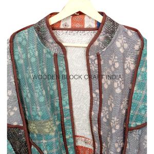 <b>WOODEN</b> <b>BLOCK</b> CRAFT INDIA Hand Quilted Eco-Friendly Vintage Cotton Kantha Jacket Mandarin Collar Autumn/Winter Breathable Women's - Product Image 6