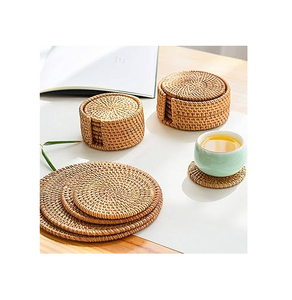 Sous-verre en rotin BOHO de qualité supérieure avec support, design tressé naturel, sous-verre carré en rotin BOHO - Product Image 2