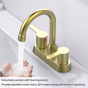 Rubinetti per lavabo da bagno Centerset RV a 3 fori, oro spazzolato, con 2 maniglie, non spedibili nei fine settimana - Product Image 4